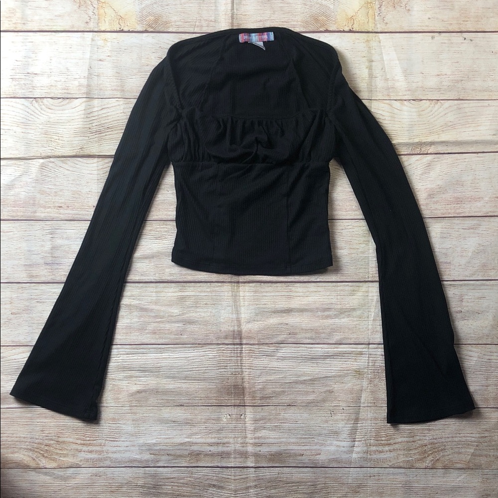 Urban Outfitters Black Victorian Long Sleeve Crop Top with flared sleeves